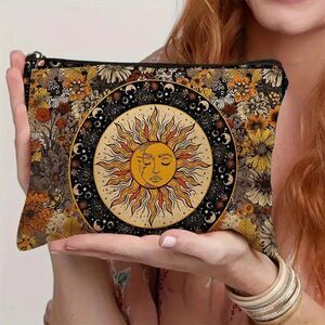 Bohemian Tarot Eye & Sunflower Travel Makeup Bag Double Sided Printed